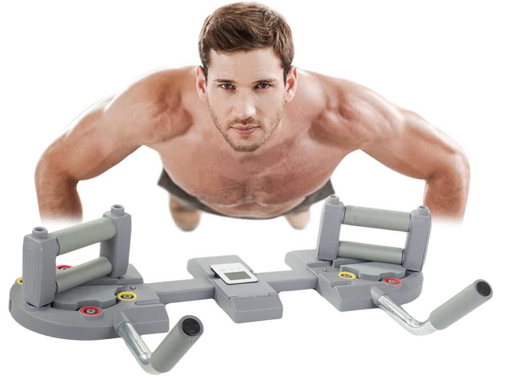 Push-up board med justerbara handtag och timer, plast grå, max 100 kg