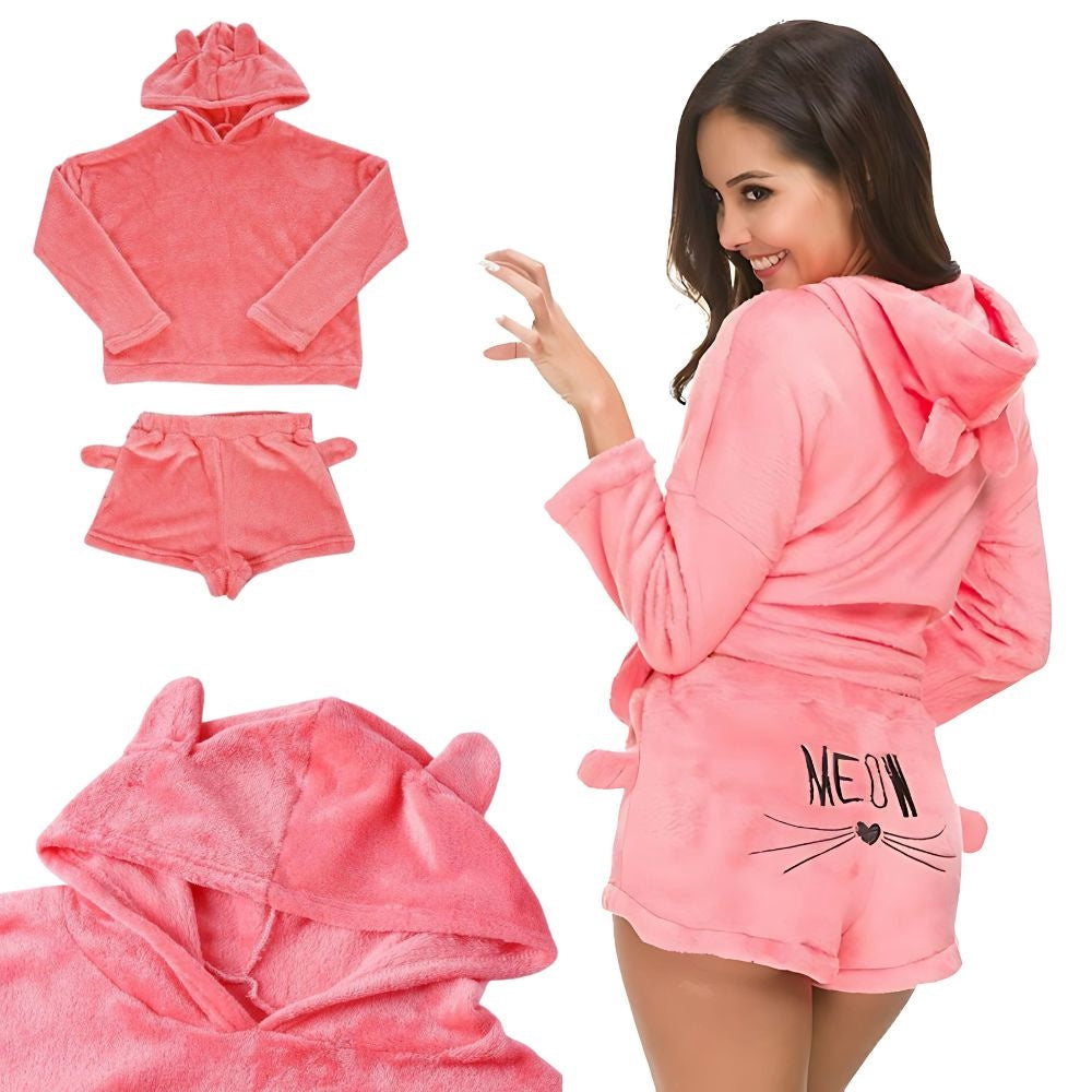 Pyjamas dam 2-delar bomull långärmad tröja + shorts rosa stl M