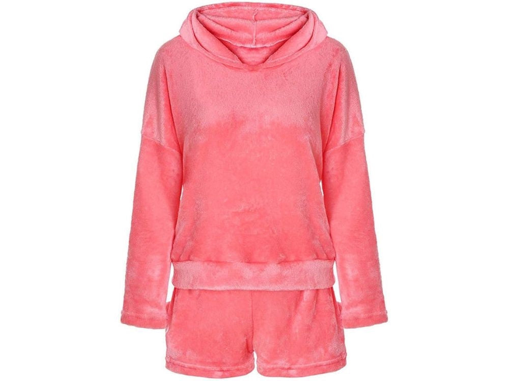 Pyjamas dam 2-delar bomull långärmad tröja + shorts rosa stl M