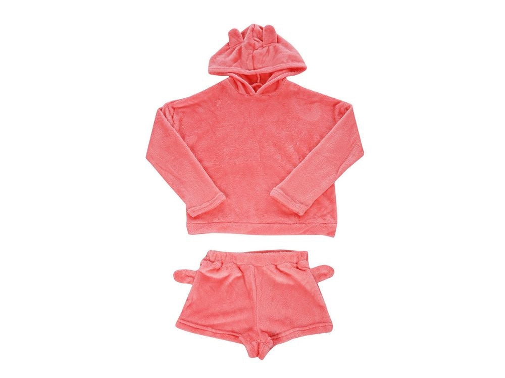 Pyjamas dam 2-delar bomull långärmad tröja + shorts rosa stl M