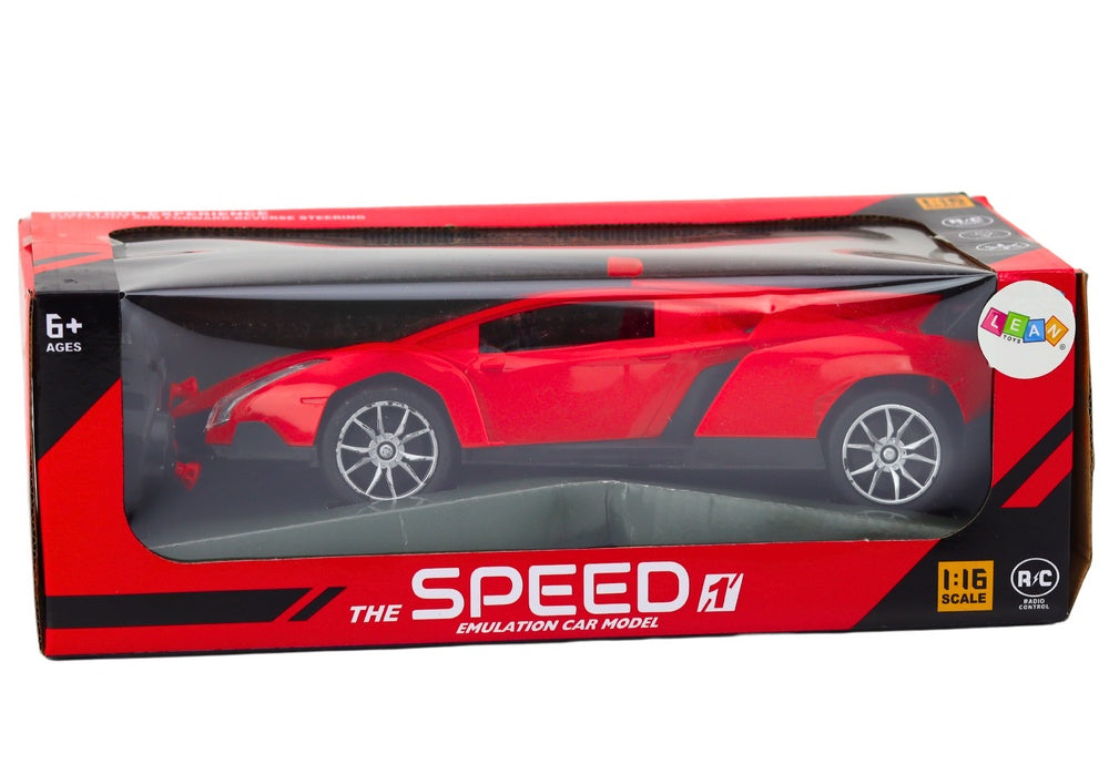 RC sportbil 1:16 röd 27 MHz 20 km/h med ljus, räckvidd 25 m