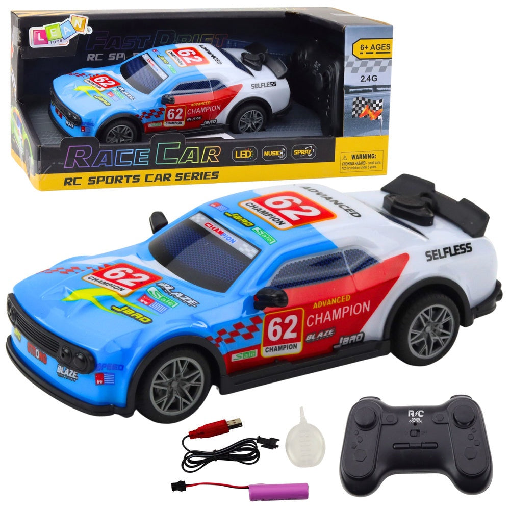 RC sportbil 1:22 med LED, ljud, musik och dimma 2.4 GHz 6-vägs