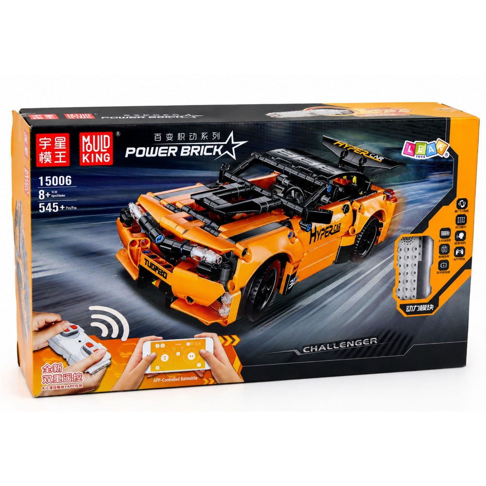 RC-sportbil byggset 545 delar orange 27 cm med fjärrkontroll & app