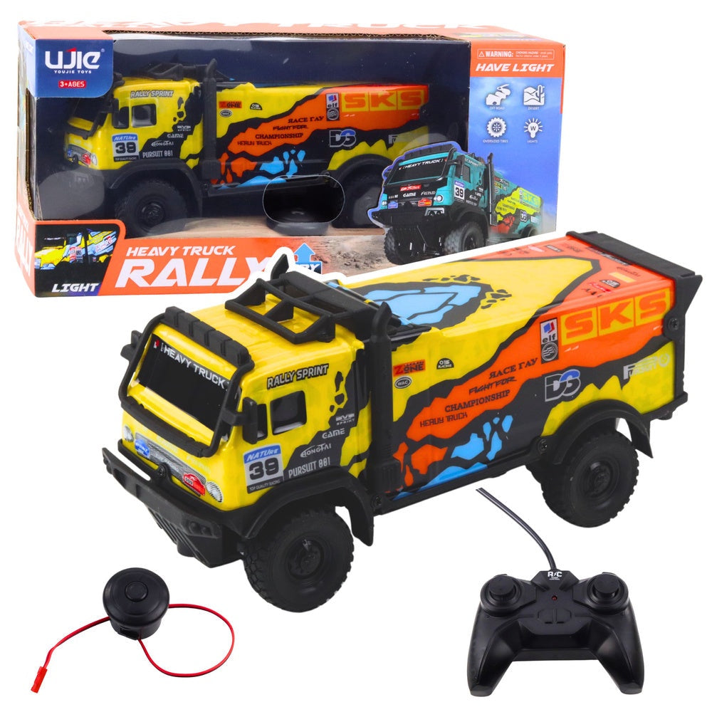 RC-truck med fjärrkontroll och signalhorn, gul 20 cm