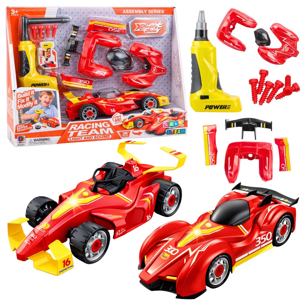 Racerbil tuningkit 36+ delar med batteridriven skruvmejsel och ljus