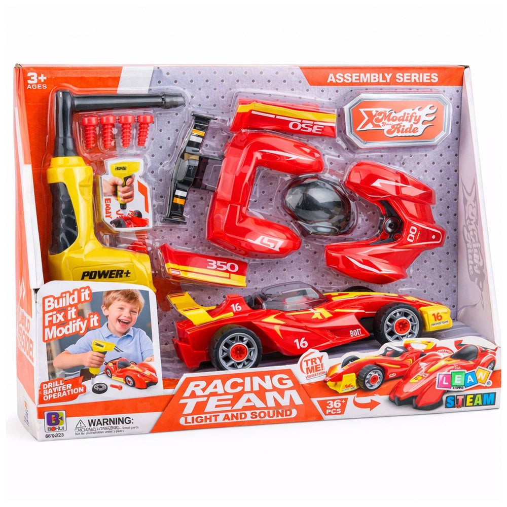 Racerbil tuningkit 36+ delar med batteridriven skruvmejsel och ljus