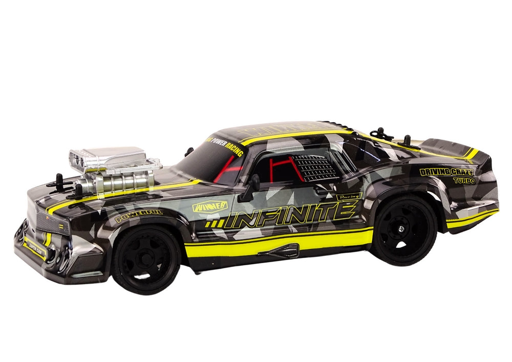 Radiostyrd bil 1:16 2,4 GHz svart/gul 27 cm, AA-batterier (ej ingår)