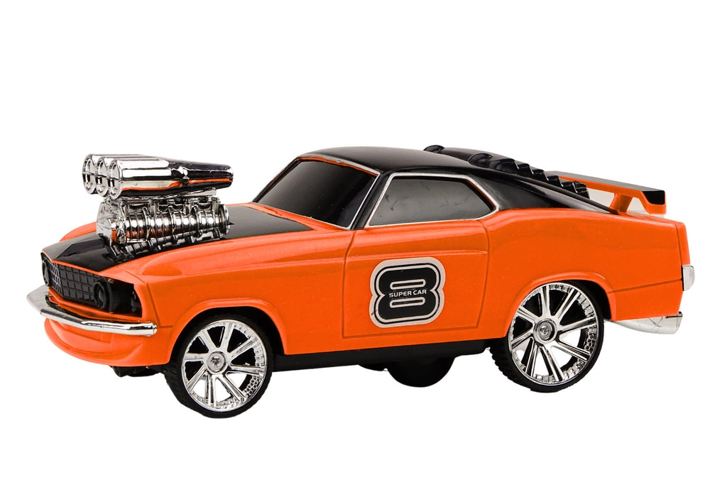 Radiostyrd driftbil 1:18 2,4 GHz med ljus/ljud orange 360° drift