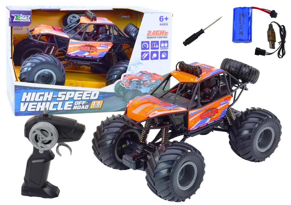 Radiostyrd offroadbil 1:8 2.4GHz 12 km/h 30 m orange med batteri