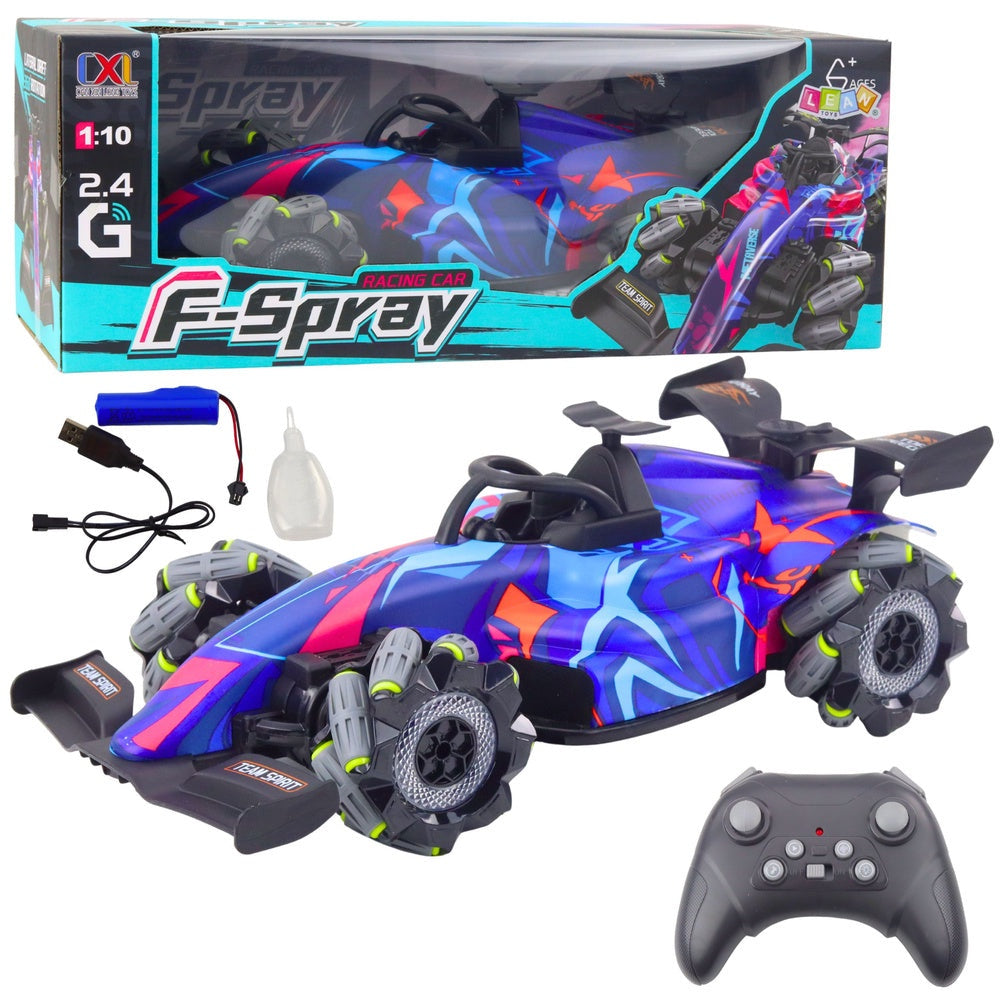 Radiostyrd racingbil 1:10 med ångeffekt & LED, 2.4 GHz, 3.7V