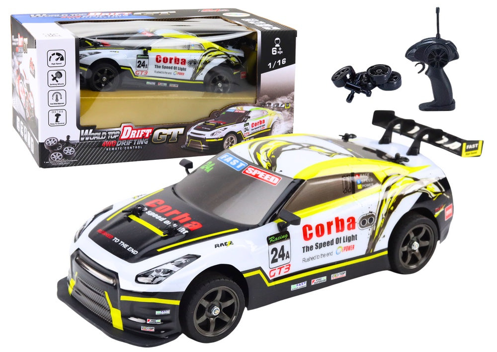Radiostyrd rallybil 1:16 2,4 GHz 15 km/h med extra hjul