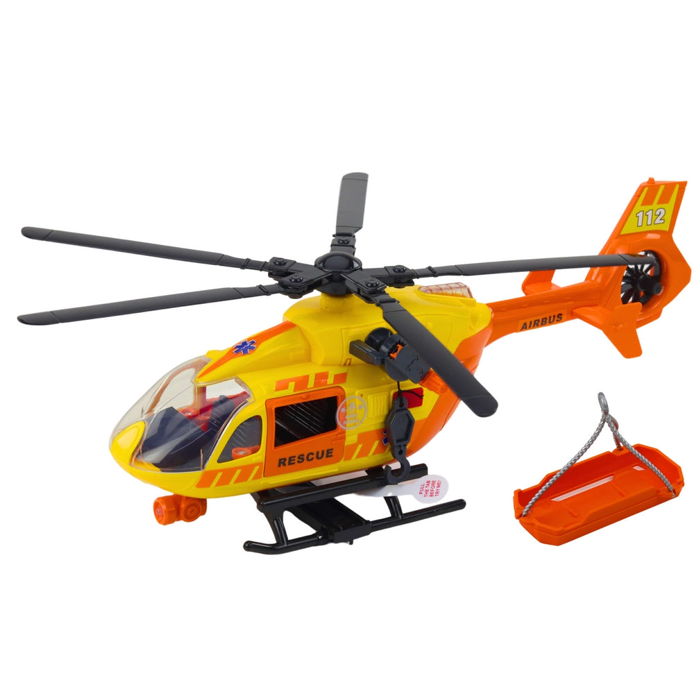 Räddningshelikopter leksak 35 cm med ljus/ljud, bår & krok, 2x AAA