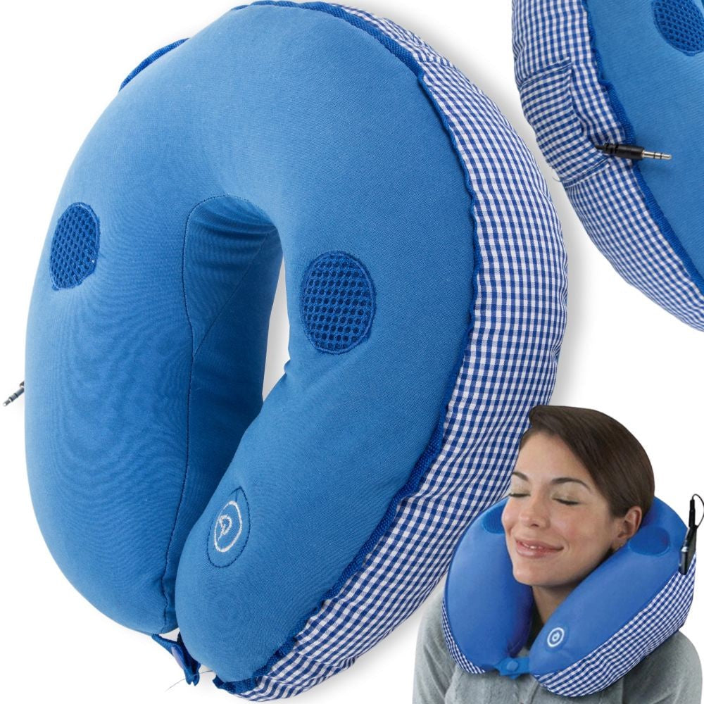 Resekudde nackkudde med vibrationsmassage och högtalare 27x26 cm