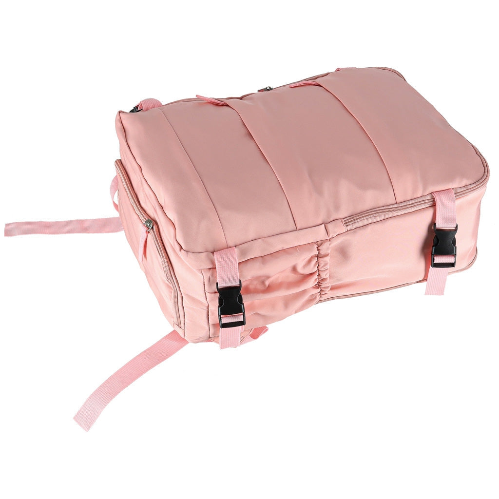 Reseryggsäck rosa 45x30 cm 3 fack med utvidgbart bottenfack