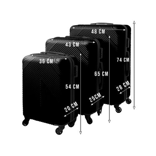 Resväska set 3-pack svart ABS med 4 hjul och kombinationslås