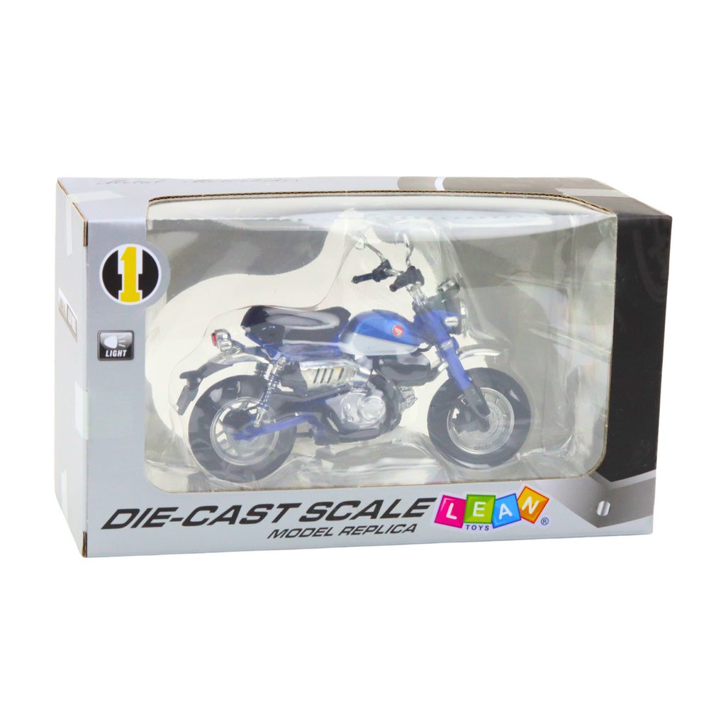 Retro motorcykelmodell blå 14,5 cm metall/plast med belysning