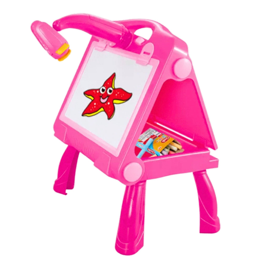 Ritbord med projektor 2-i-1 rosa, 24 motiv, 12 pennor + 12 kritor