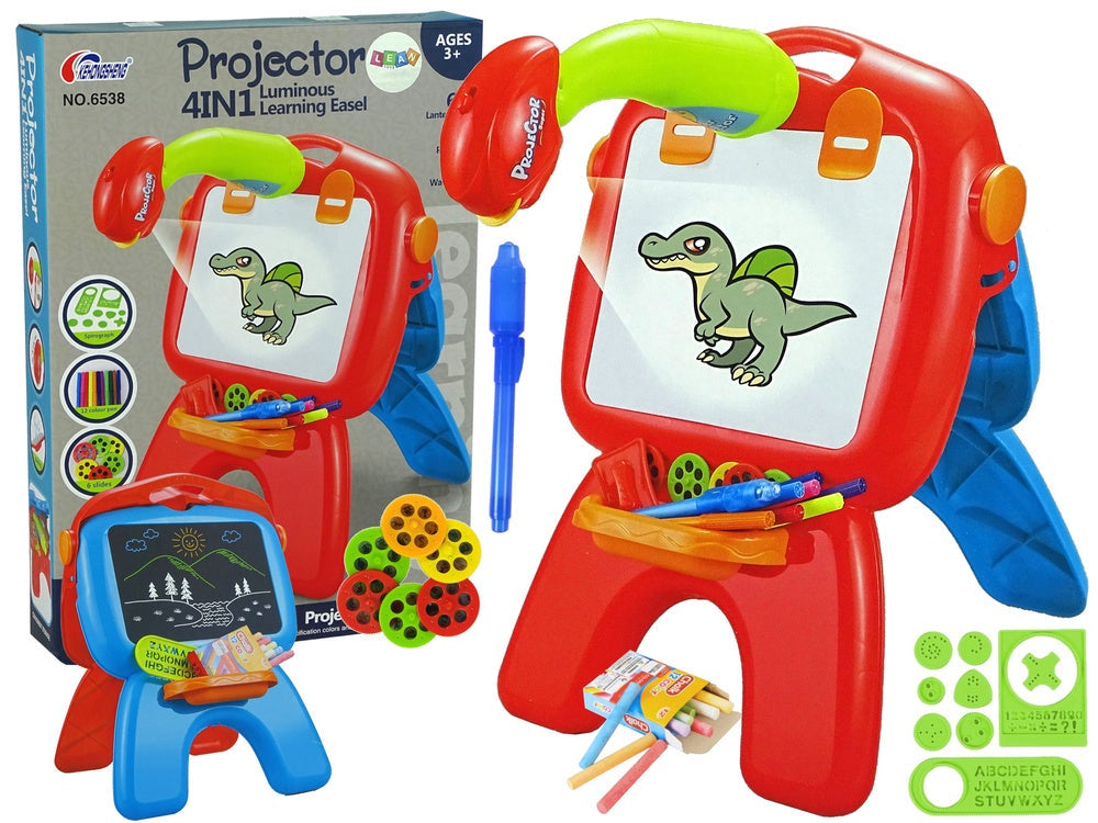 Rittavla med projektor dubbelsida whiteboard/krita 36 mallar 12 kritor