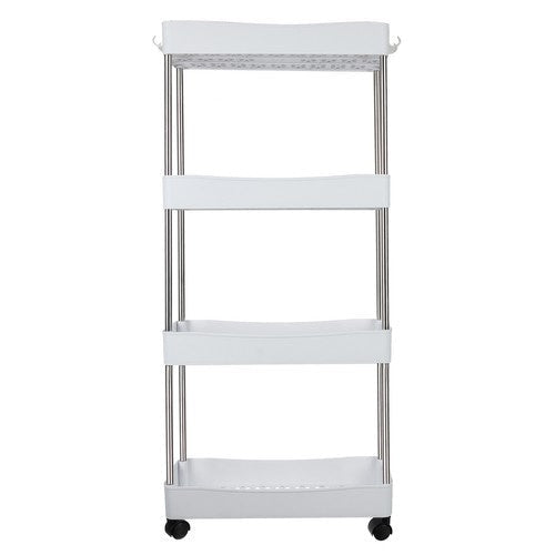 Rullhylla på hjul 4 nivåer vit PP/rostfritt stål 91,5x37x12 cm