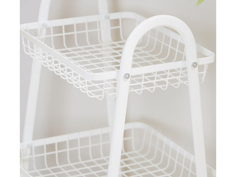 Rullvagn 3 hyllplan metall vit med hjul 78x40x32 cm