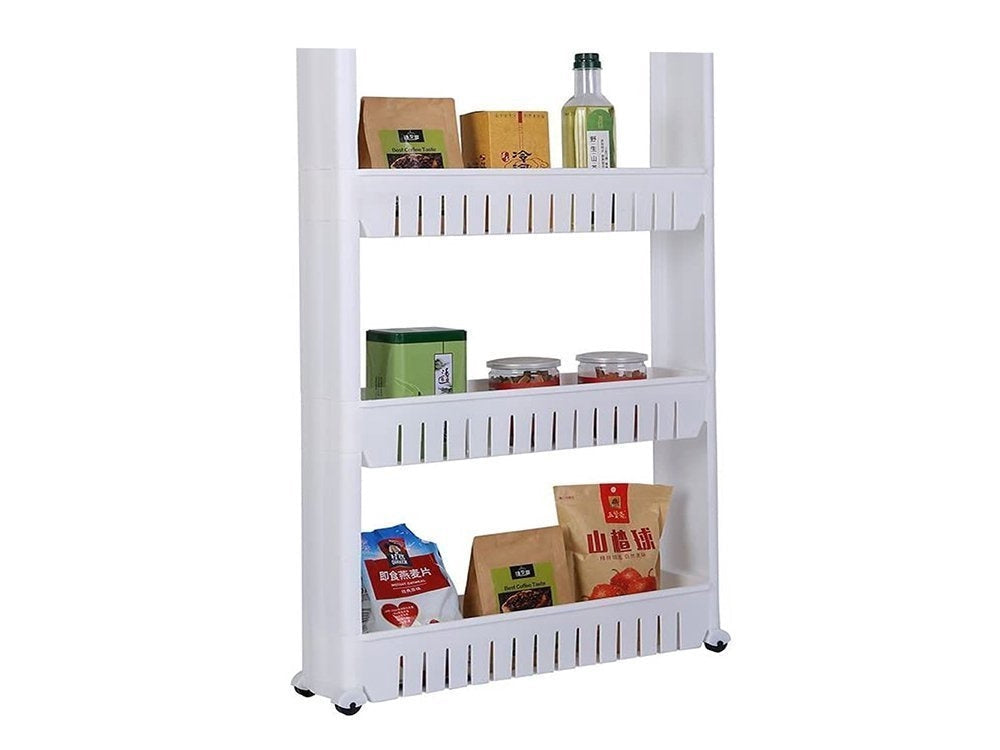 Rullvagn smal med hjul 3 hyllor vit 72x12,5x54,5 cm