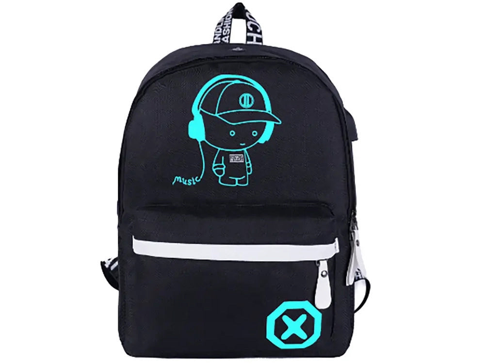 Ryggsäck ungdom med USB-uttag reflekterande svart 40x32x15 cm