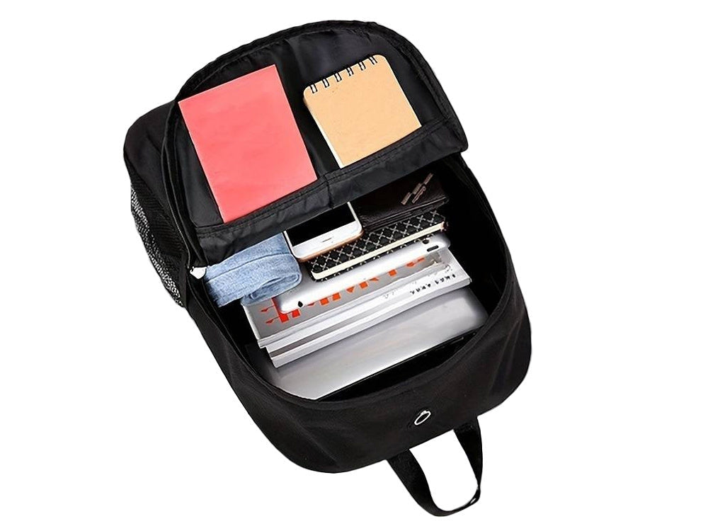 Ryggsäck ungdom med USB-uttag reflekterande svart 40x32x15 cm