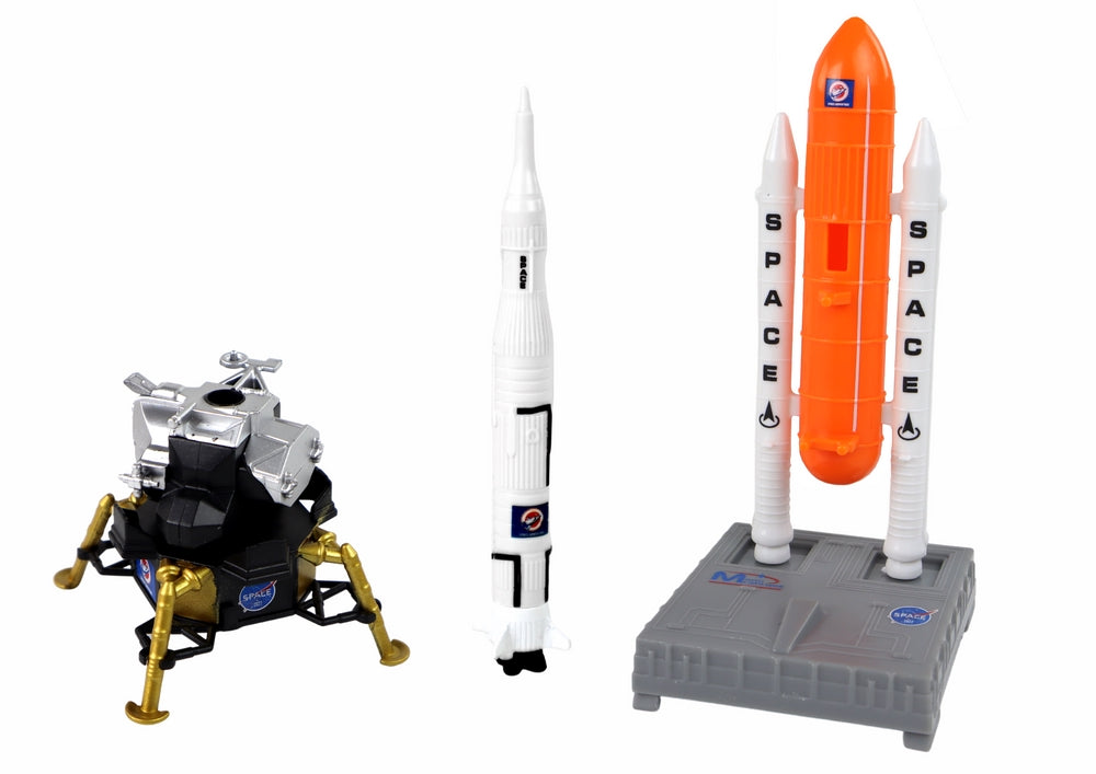 Rymdleksaksset med astronaut, rymdskepp, raketuppskjutare & 2 raketer
