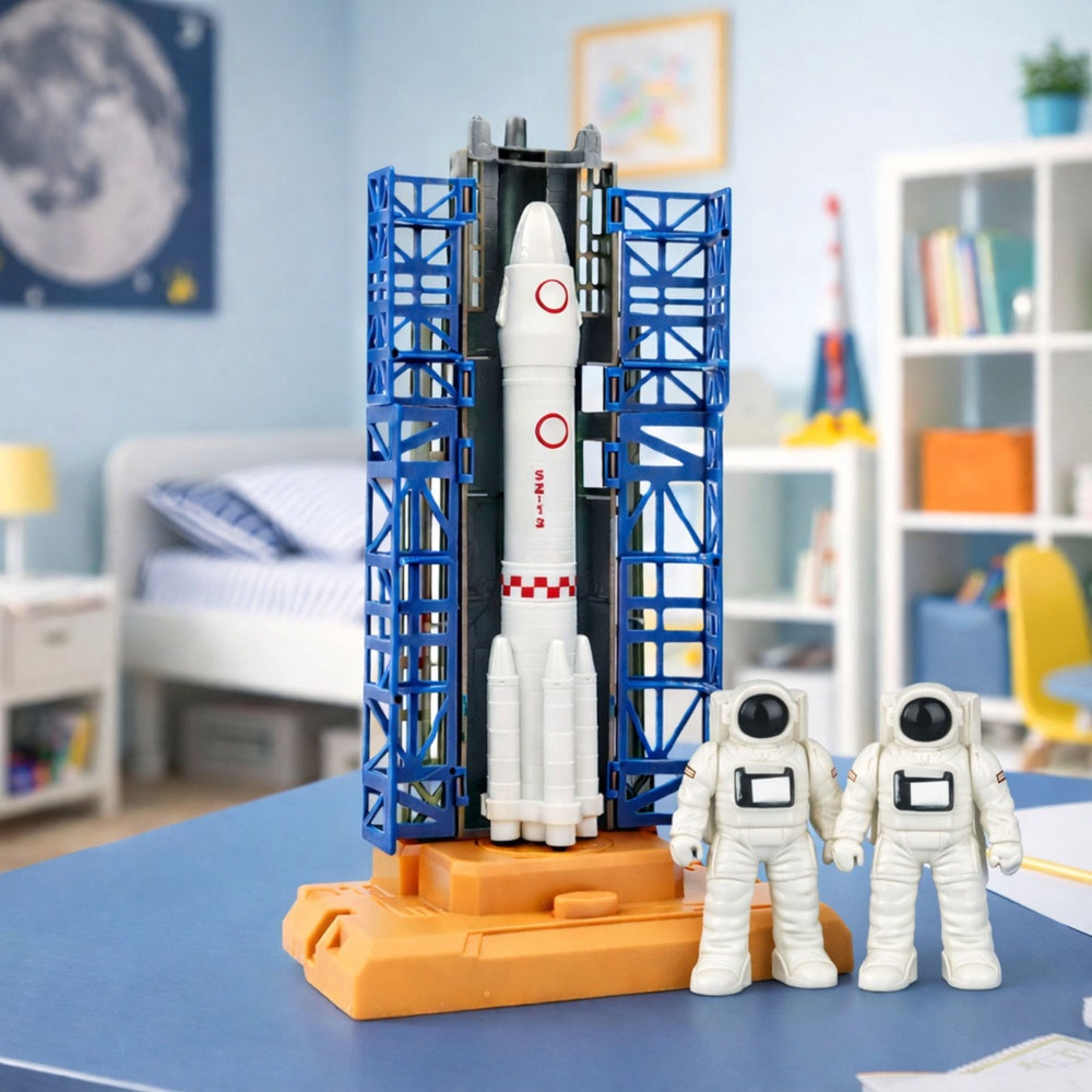 Rymdlekset raket med uppskjutningstorn, rymdfärja, 2 astronauter