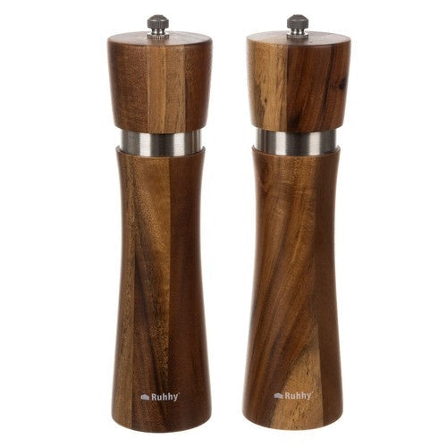 Salt- och pepparkvarn set 2-pack akaciaträ 21 cm keramisk kvarn