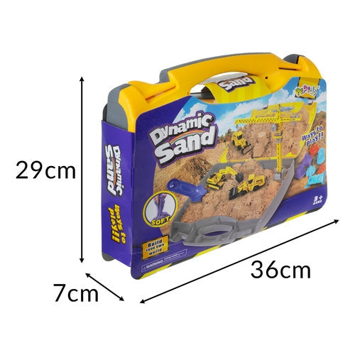 Sandbyggset mobil sandlåda i resväska med kran, 3 fordon, 750 g sand