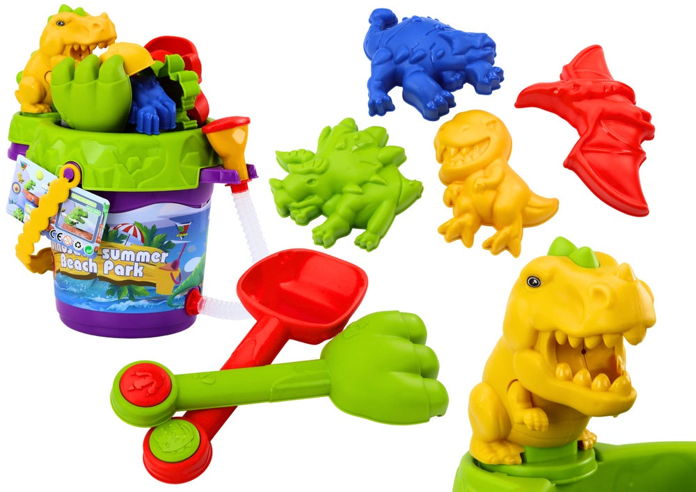 Sandleksaksset med hink och dusch, dinosauriemotiv, 10 delar 3+ år