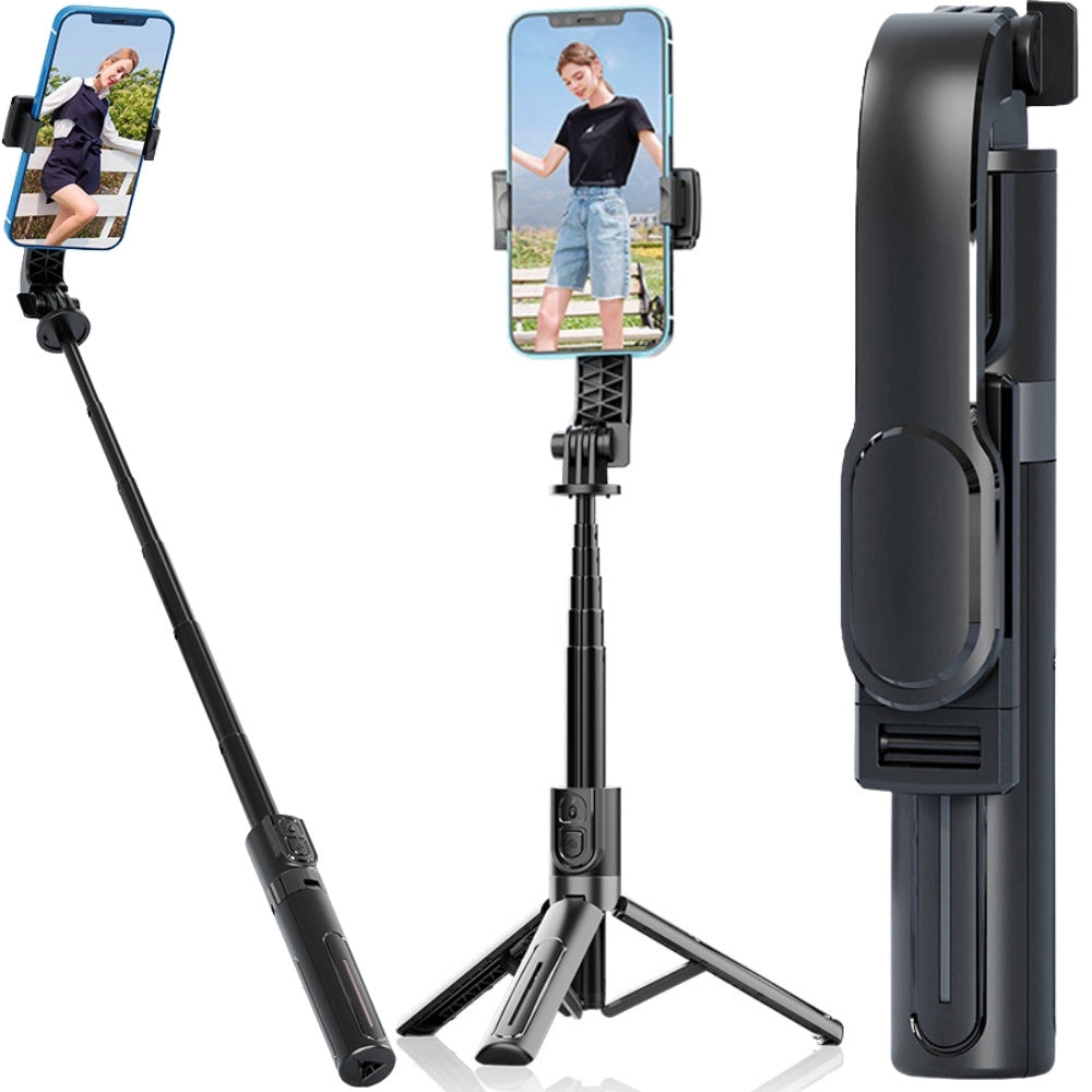 Selfiestick med tripod och Bluetooth-fjärr, aluminium svart 20–90 cm