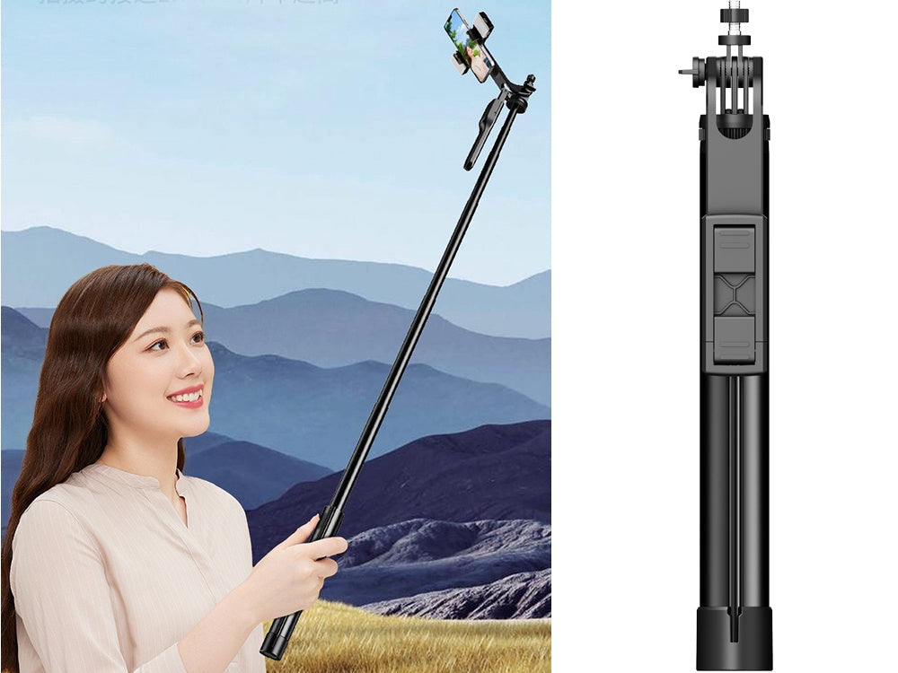 Selfiestick stativ Bluetooth-fjärr 46–178 cm 360° hållare svart