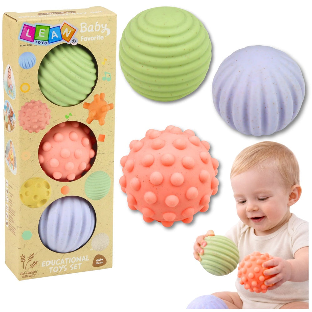Sensoriska bollar för spädbarn 3-pack 6 cm mjuka texturerade