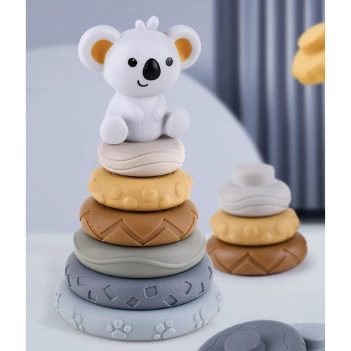 Sensoriska mjuka byggklossar i PVC 12 delar med koala & texturskivor
