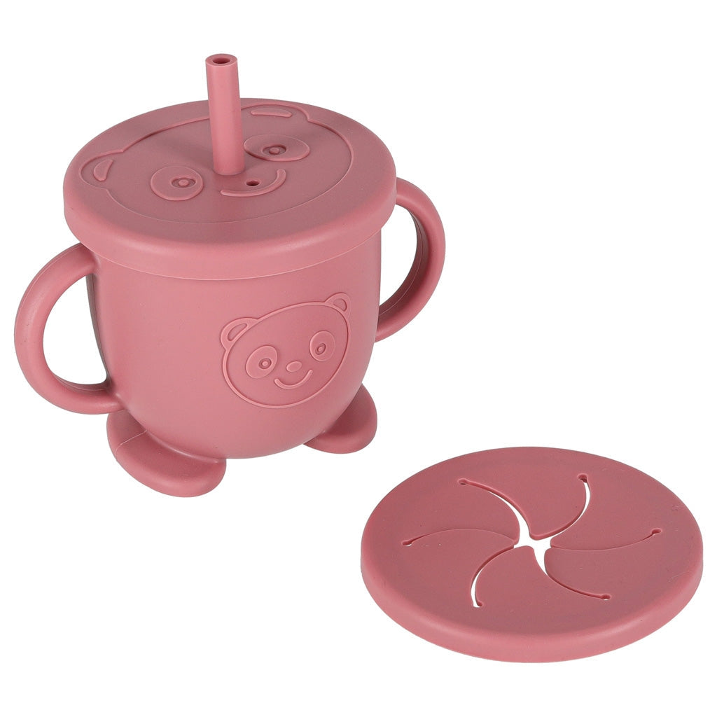 Silikon matset 9 delar för baby 6+ mån, sugkopp, rosa BPA-fritt