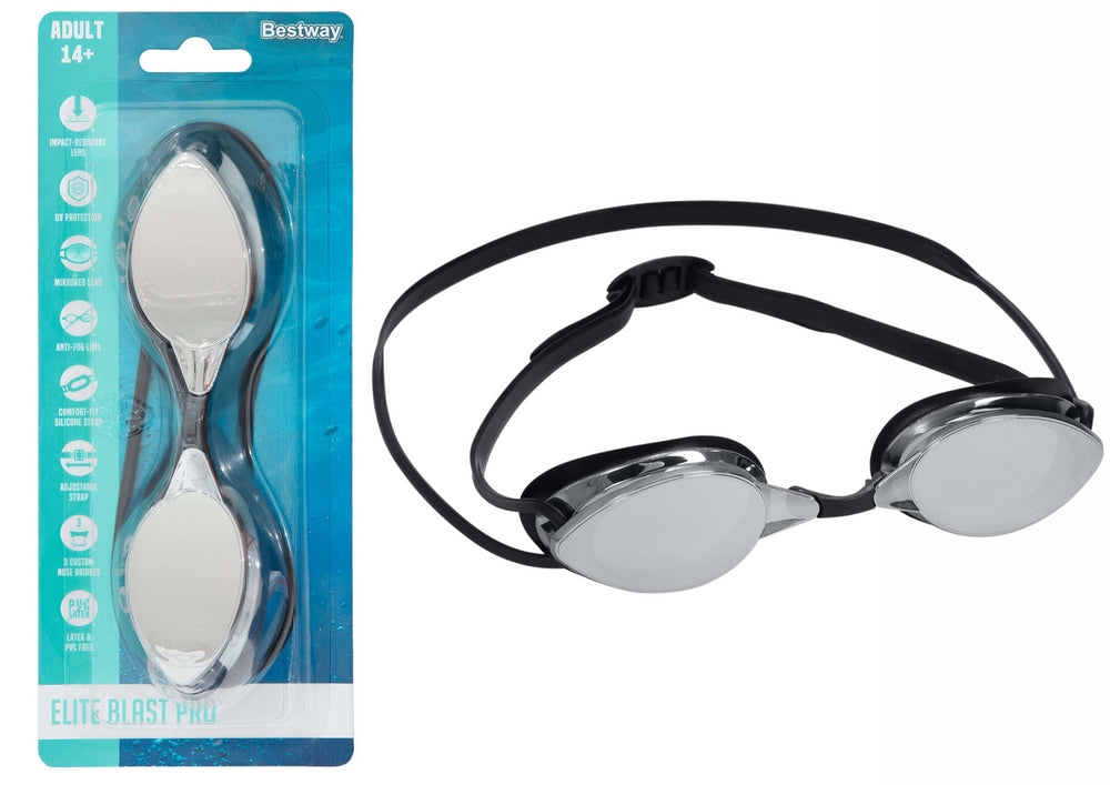 Simglasögon spegelglas svart, anti-dimma & UV-skydd, 14+
