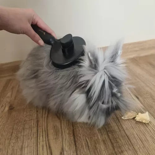 Självrengörande pälsborste med knapp för hund, katt och kanin svart