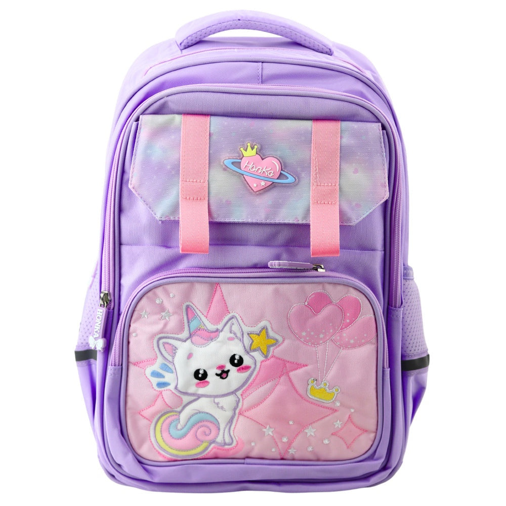 Skolryggsäck 20L lila kattmotiv med reflexer 41x30x16 cm