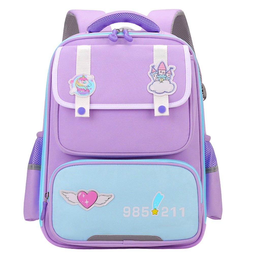 Skolryggsäck lila 16L 39x27x15 cm med reflex och 5 fickor