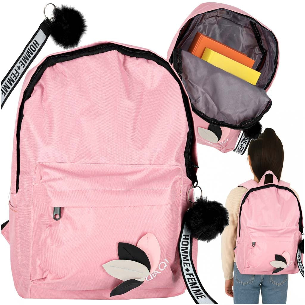 Skolryggsäck rosa 9 l polyester 600D 35 cm med nyckelring