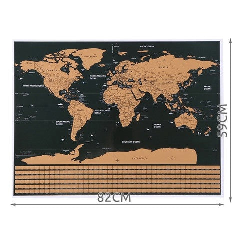 Skrapkarta världskarta 82x59 cm guld/svart skrapyta i tub