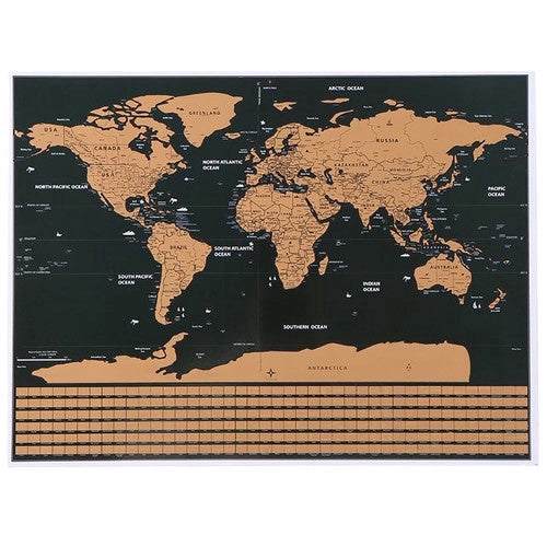 Skrapkarta världskarta 82x59 cm guld/svart skrapyta i tub