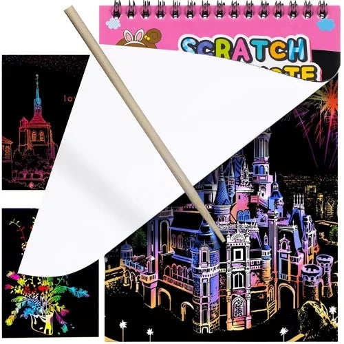 Skrapkort set 10 ark 20x14 cm med trästylus för barn