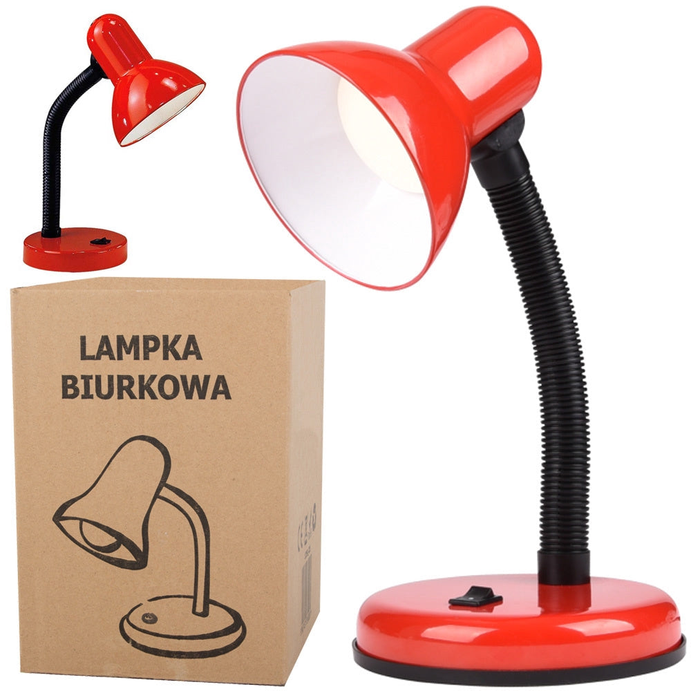 Skrivbordslampa metall röd med justerbar arm E27 max 40W
