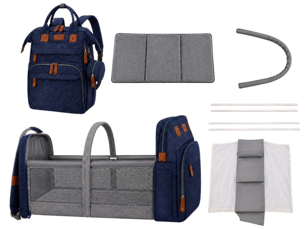 Skötväska ryggsäck med resesäng och USB-port grå polyester