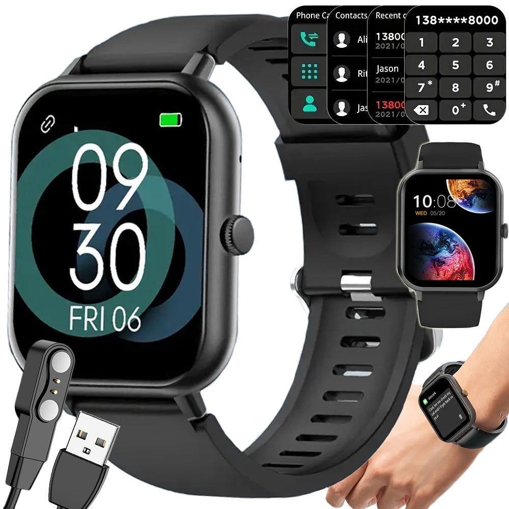 Smartwatch med Bluetooth-samtal svart silikonrem 20 sportlägen 230 mAh