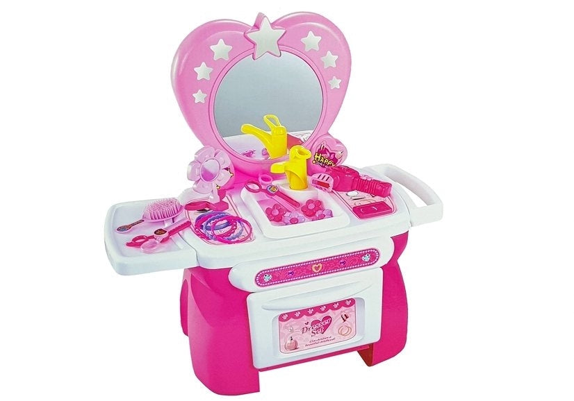 Sminkbord leksak rosa med tillbehör, skönhetsset för barn 3+