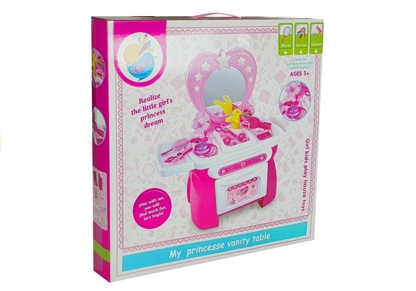Sminkbord leksak rosa med tillbehör, skönhetsset för barn 3+